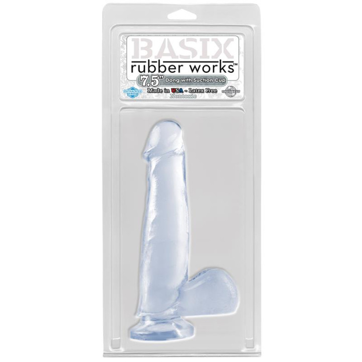 Dildo con Testículos y Ventosa - Transparente 19 cm de Basix Rubber Works | VibraZon