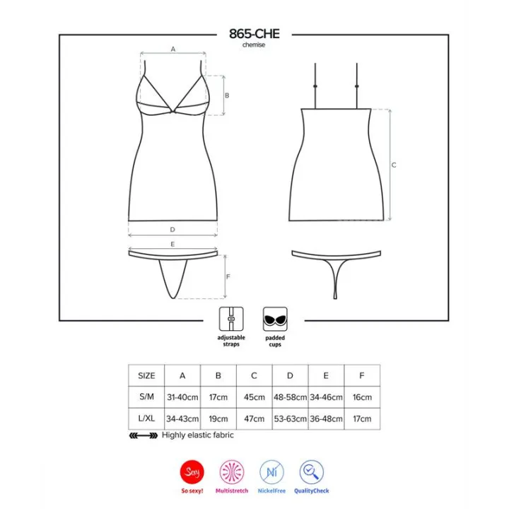 865-CHE-1 Chemise y Tanga Negro de Obsessive