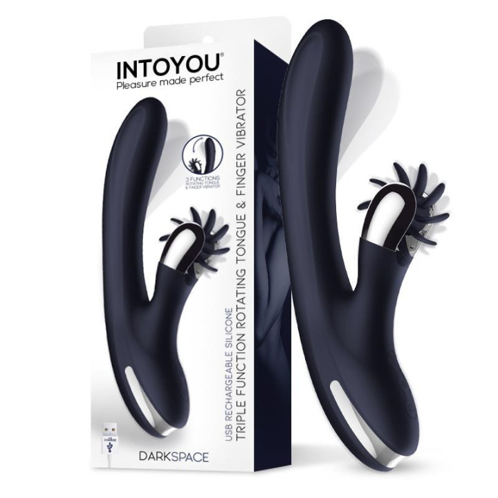 Darkspace Vibrador con Lenguas Rotadora y Movimiento Finger Azul de Intoyou | VibraZon