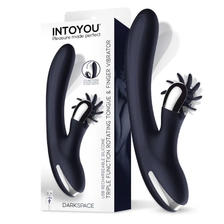 Darkspace Vibrador con Lenguas Rotadora y Movimiento Finger Azul de Intoyou