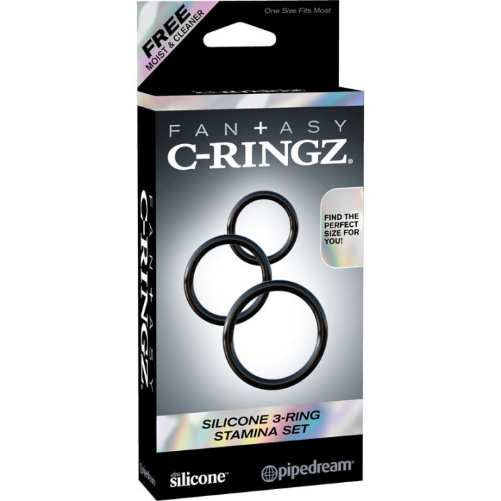 Fantasy C-Ringz Set de 3 Anillos de Silicona Color Negro | VibraZon