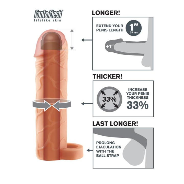 Fantasy X-tensions Perfect 2,5 cm Extensión de Pene con Anilla para Testículos - Color Natural | VibraZon