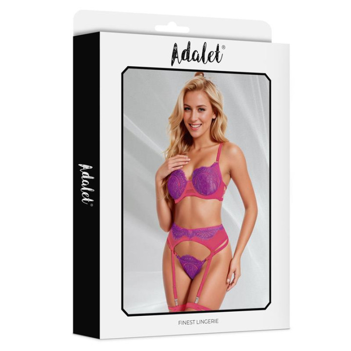 Stella Set Sujetador, Tanga, Liguero y Liga Púrpura y Rosa de Adalet Lingerie | VibraZon