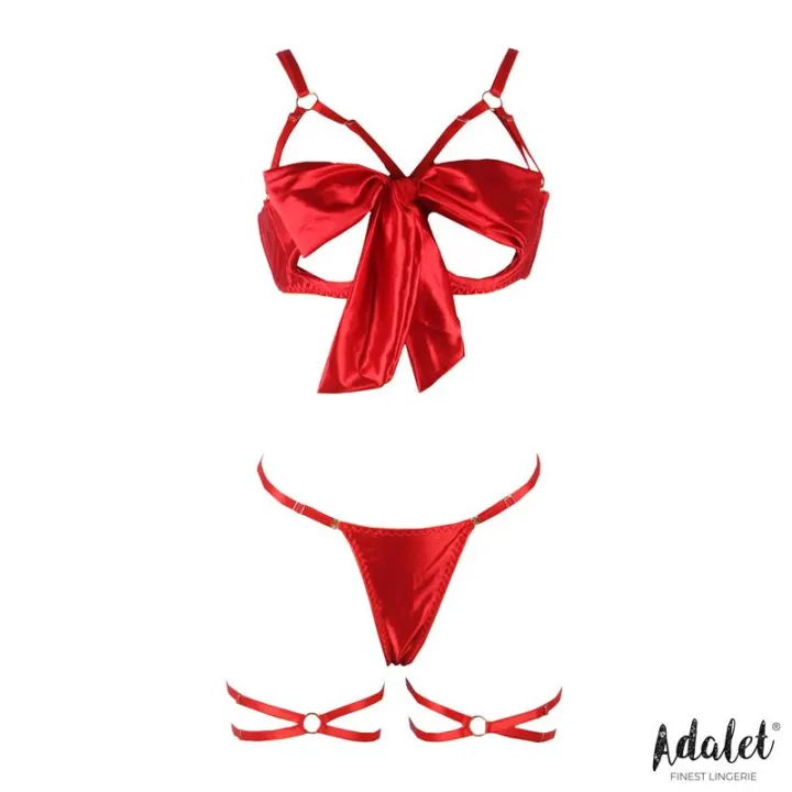 Riley Set Sujetador con Lazo, Tanga y Ligas de Adalet Lingerie