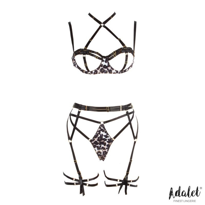 Lily Set Sujetador, Tanga, Liguero y Ligas Estampado Leopardo de Adalet Lingerie | VibraZon