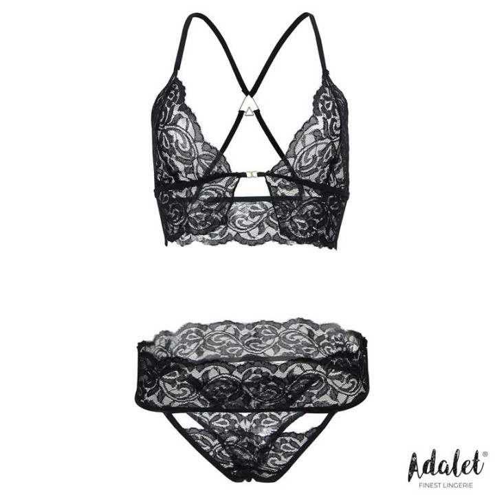 Ella Set Sujetador, Tanga, Antifaz y Esposas de Encaje de Adalet Lingerie | VibraZon