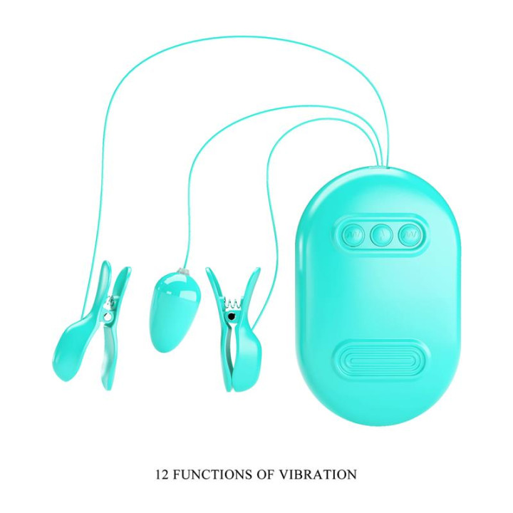 Surprise Box Huevo Vibrador y Pinzas para Pezones con Electro Estimulación Azul de Prettylove | VibraZon