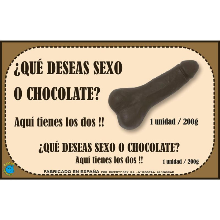 Chocolatina Chocolate Puro Forma de Pene 200 gr de Diverty Sex | VibraZon