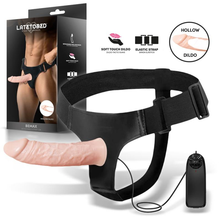 Bemax Arnés con Dildo Hueco Desmontable, Vibración y Control Remoto de Harness Collection Latetobed | VibraZon