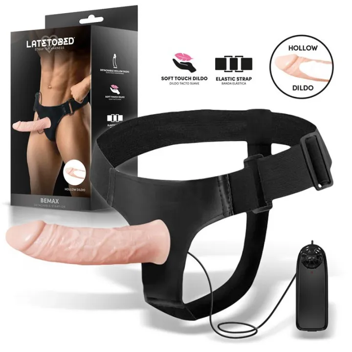 Bemax Arnés con Dildo Hueco Desmontable, Vibración y Control Remoto de Harness Collection Latetobed