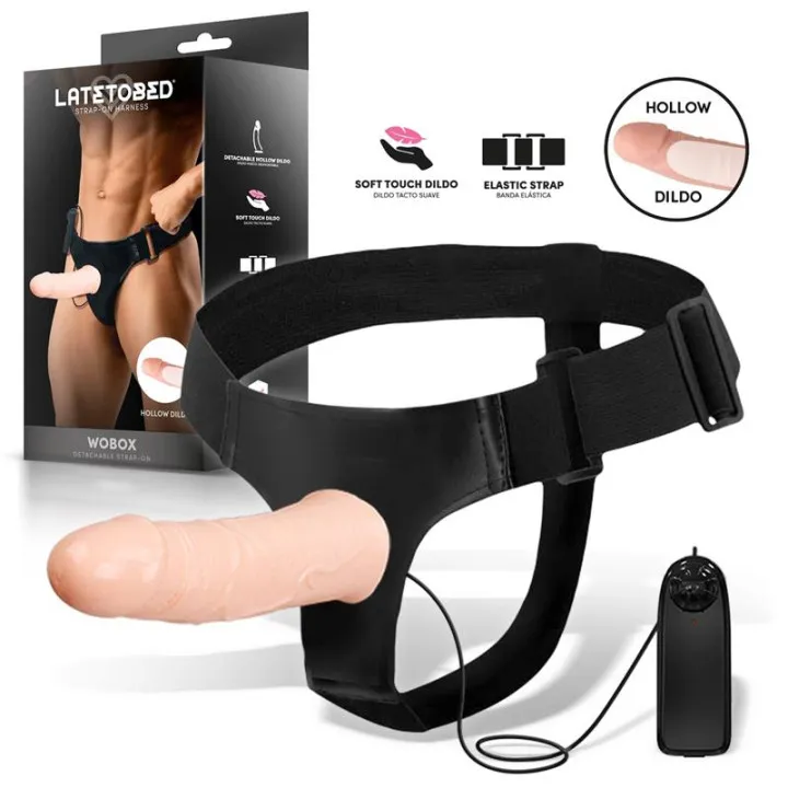 Wobox Arnés con Dildo Hueco Desmontable, Vibración y Control Remoto de Harness Collection Latetobed