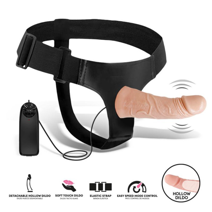 Eleto Arnés con Dildo Hueco Desmontable, Vibración y Control Remoto de Harness Collection Latetobed | VibraZon