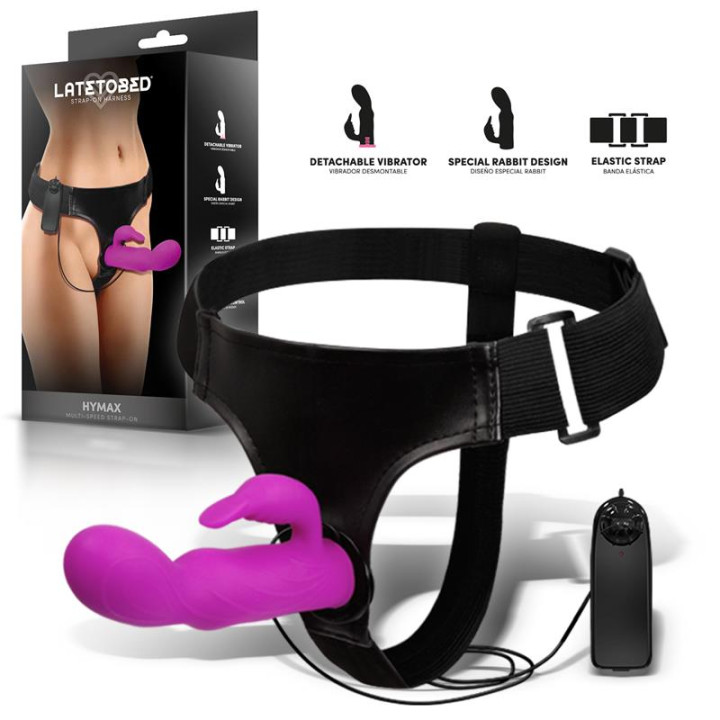 Hymax Arnés con Dildo-Vibrador con Conejito y Control Remoto de Harness Collection Latetobed | VibraZon