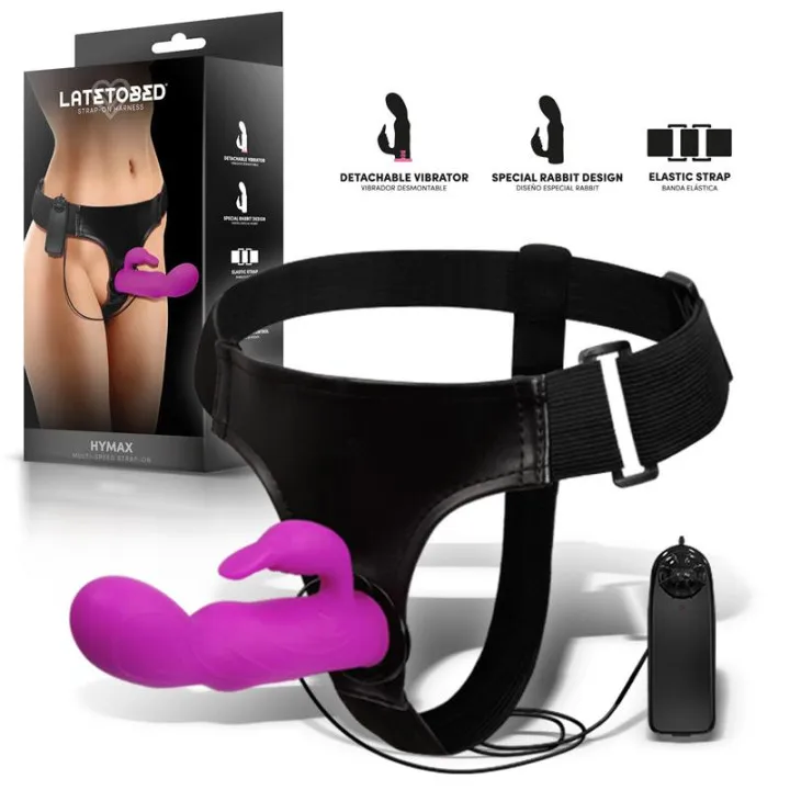 Hymax Arnés con Dildo-Vibrador con Conejito y Control Remoto de Harness Collection Latetobed