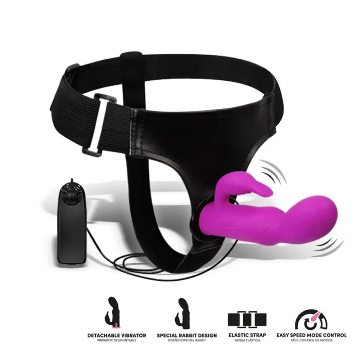 Hymax Arnés con Dildo-Vibrador con Conejito y Control Remoto de Harness Collection Latetobed
