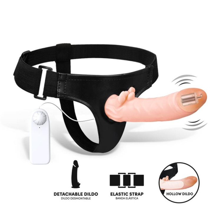 Hybee Dildo con Dildo Realista Hueco y Vibración con Control Remoto de Harness Collection Latetobed | VibraZon