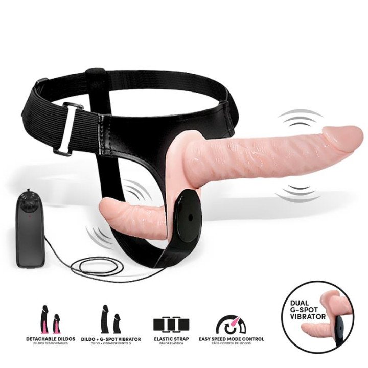 Batek Arnés con Dildo Doble Desmontable, Punto G y Vibración Control Remoto de Harness Collection Latetobed | VibraZon