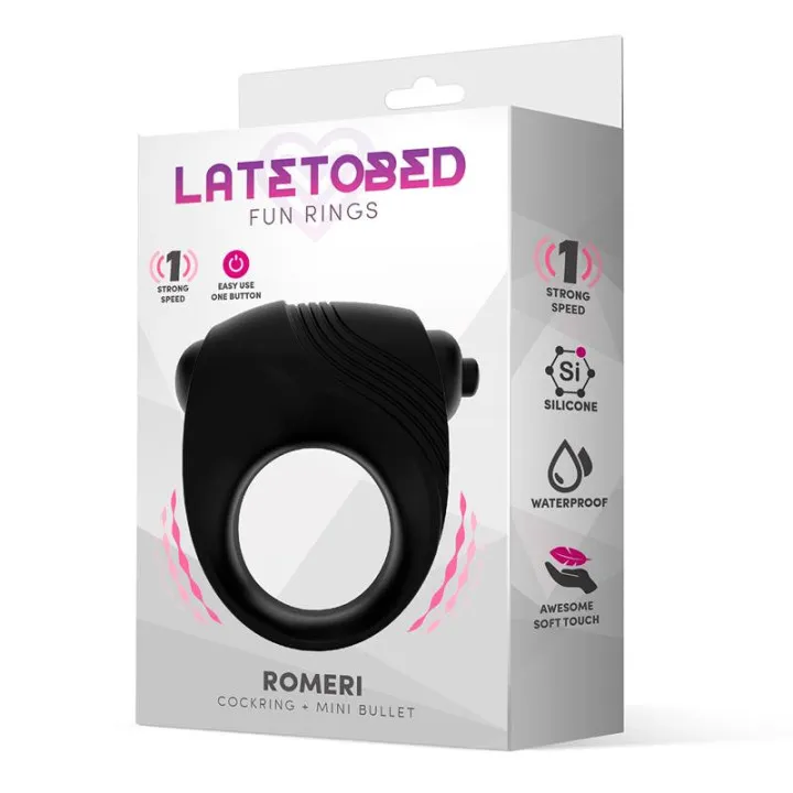 Romeri Anillo + Bala Vibradora Silicona Negro de Latetobed