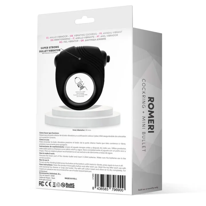 Romeri Anillo + Bala Vibradora Silicona Negro de Latetobed