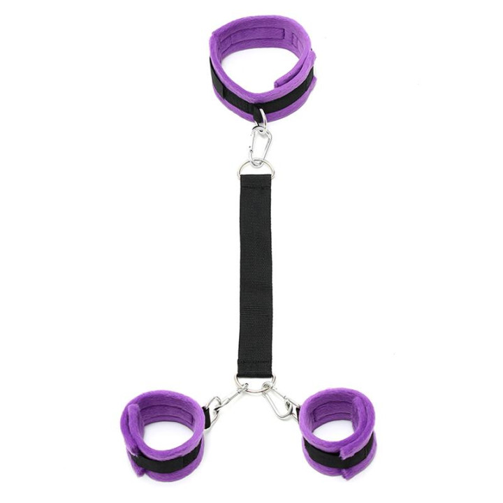 Collar y Esposas con Correas Ajustables Púrpura de Bondage Play | VibraZon