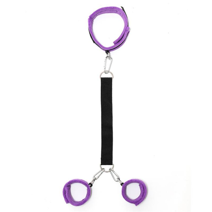 Collar y Esposas con Correas Ajustables Púrpura de Bondage Play | VibraZon