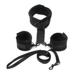 Collar y Esposas Desmontables Negro Ajustables de Bondage Play | VibraZon