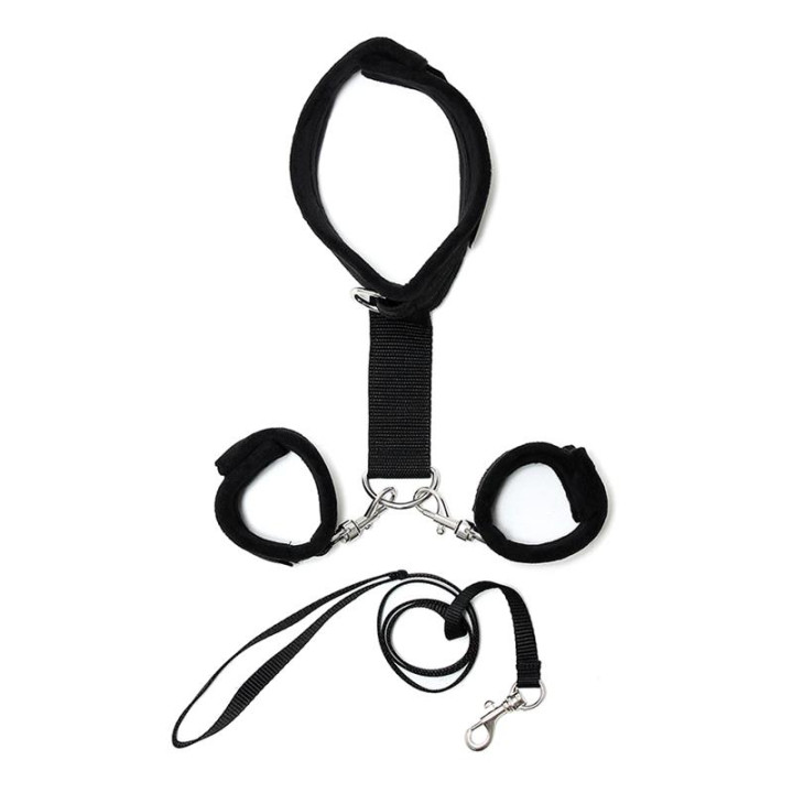 Collar y Esposas Desmontables Negro Ajustables de Bondage Play | VibraZon