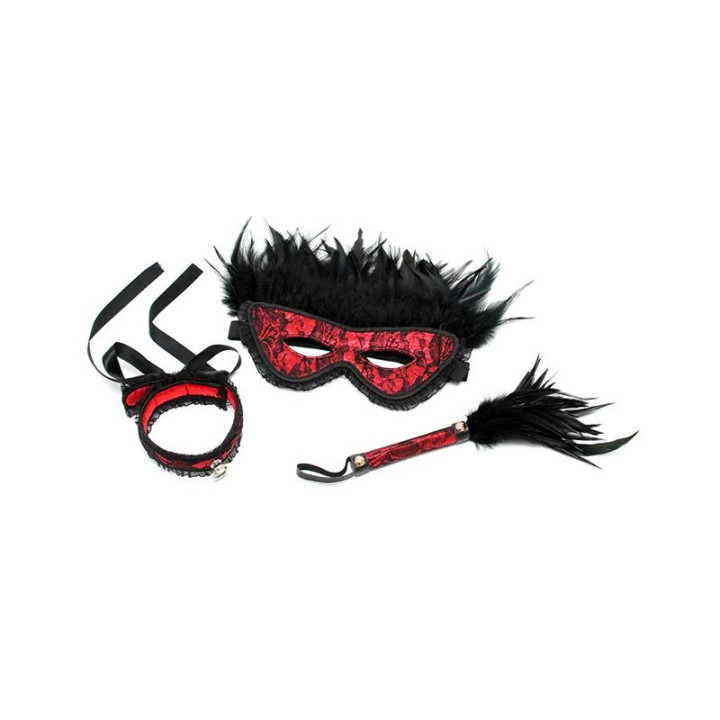 Set 3 Piezas Dominiset de Lujo Color Rojo de Bondage Play | VibraZon