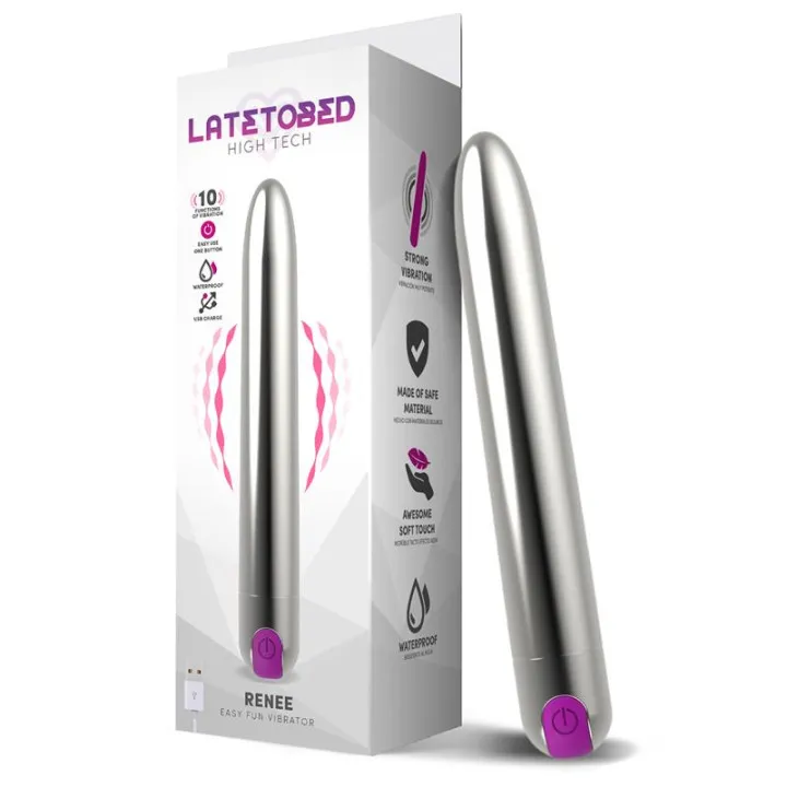 Renee Vibrador 10 Funciones 18,5 cm USB Plata de Latetobed