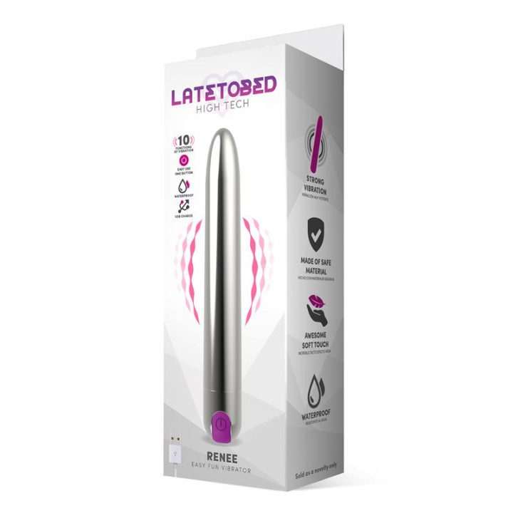 Renee Vibrador 10 Funciones 18,5 cm USB Plata de Latetobed | VibraZon