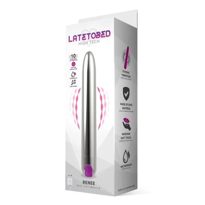 Renee Vibrador 10 Funciones 18,5 cm USB Plata de Latetobed