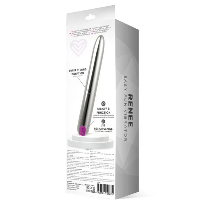 Renee Vibrador 10 Funciones 18,5 cm USB Plata de Latetobed
