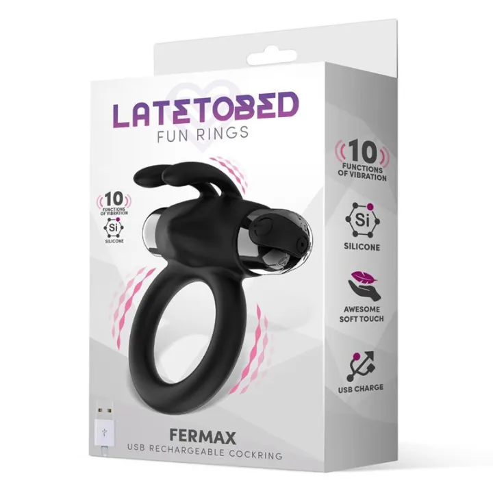 Fermax Anillo Vibrador con Conejito USB Silicona Negro de Latetobed