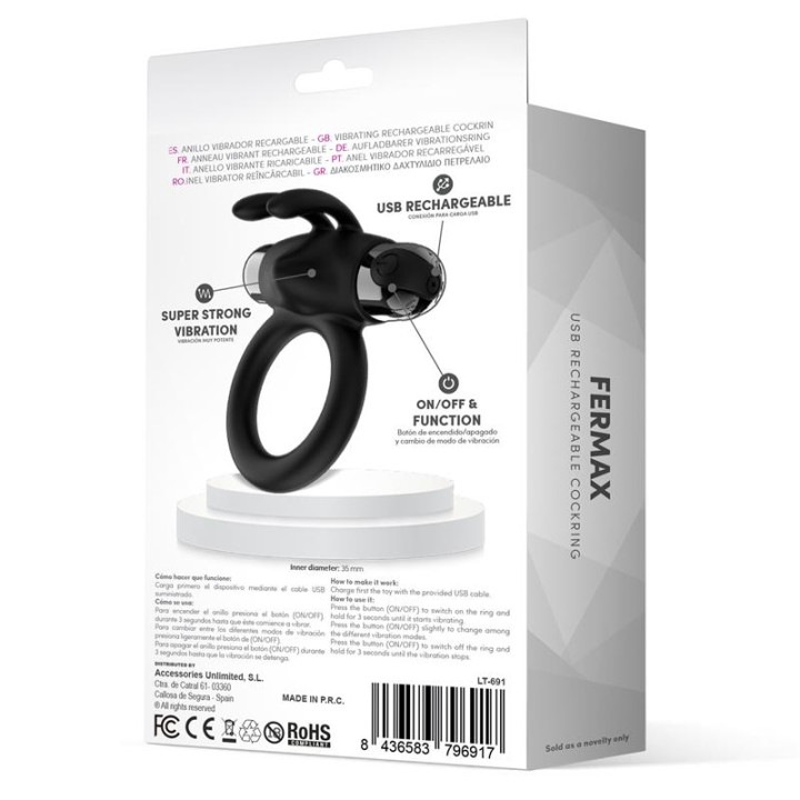 Fermax Anillo Vibrador con Conejito USB Silicona Negro de Latetobed | VibraZon