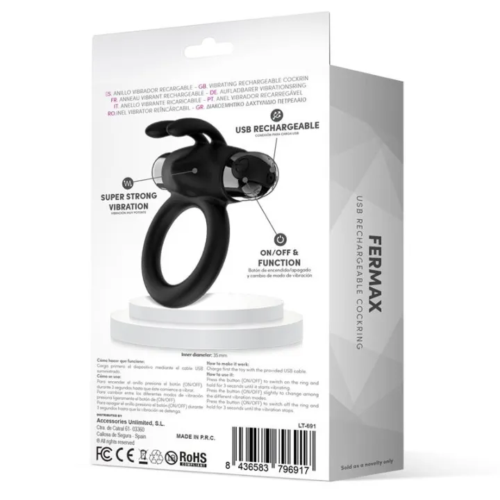 Fermax Anillo Vibrador con Conejito USB Silicona Negro de Latetobed