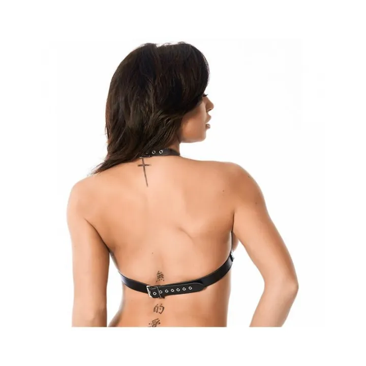 Sujetador de Cuero Copas Abiertas Ajustable de Bondage Play