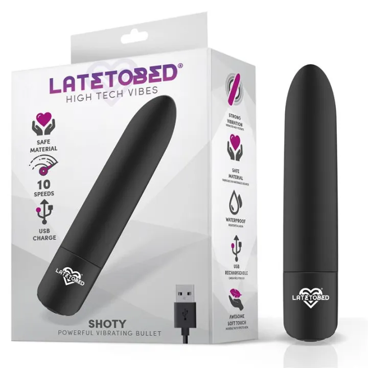 Shoty Bala Vibradora USB 10 Velocidades Potente Motor Negro de Latetobed