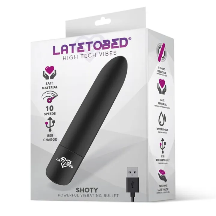 Shoty Bala Vibradora USB 10 Velocidades Potente Motor Negro de Latetobed