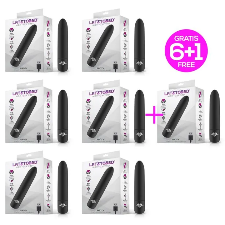 Pack 6 +1 Shoty Bala Vibradora USB 10 Velocidades Potente Motor Negro de Latetobed