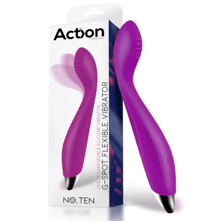 No. Ten Vibrador Hiper-Flexible Punto-G USB Magnético Silicona de Action