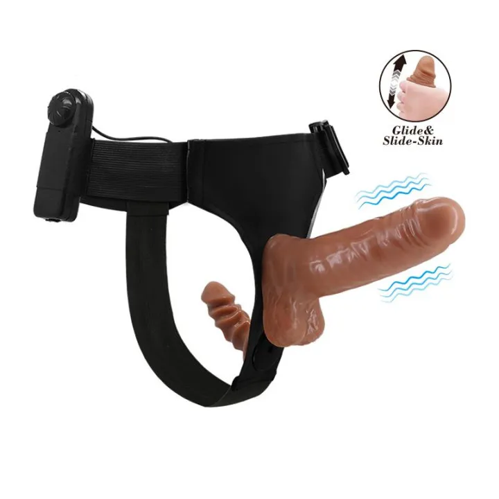 Arnés con Dildo Doble Retractil con Vibración de Baile