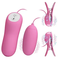 Pinzas para Pezones y Huevo Vibrador con Electro shock de Prettylove