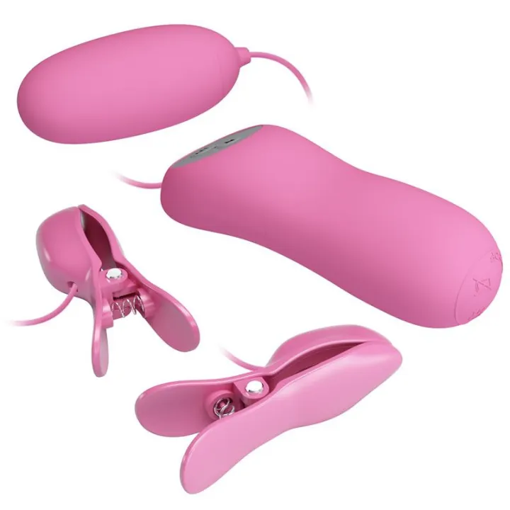 Pinzas para Pezones y Huevo Vibrador con Electro shock de Prettylove
