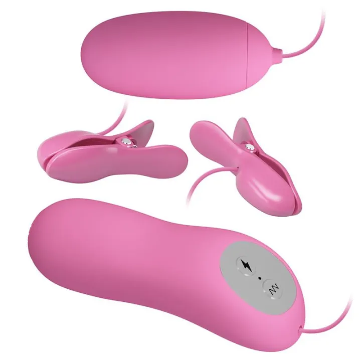 Pinzas para Pezones y Huevo Vibrador con Electro shock de Prettylove