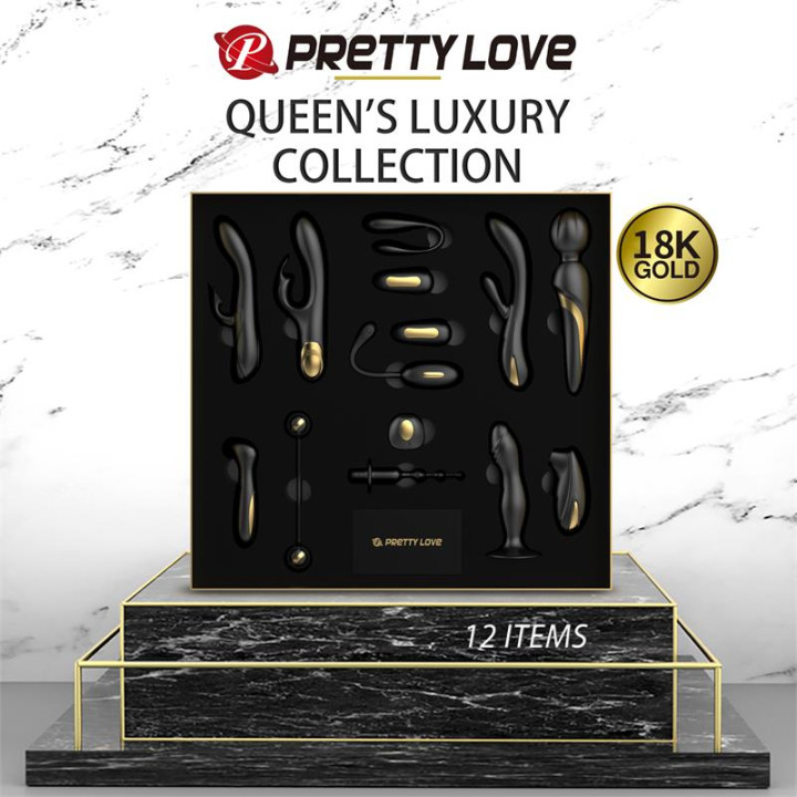 Luxury Set Queens 12 Juguetes Negro y Oro 18k de Prettylove | VibraZon