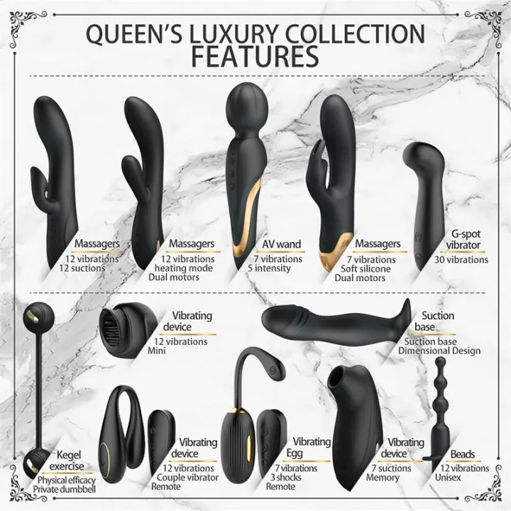 Luxury Set Queens 12 Juguetes Negro y Oro 18k de Prettylove