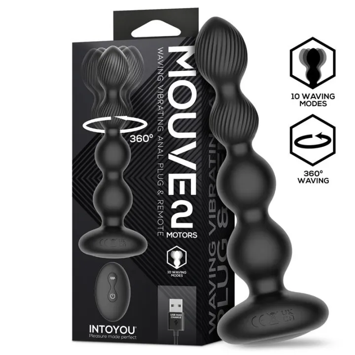 Mouve Plug Anal con Waving y Vibración con Control Remoto 2 Motores de Intoyou