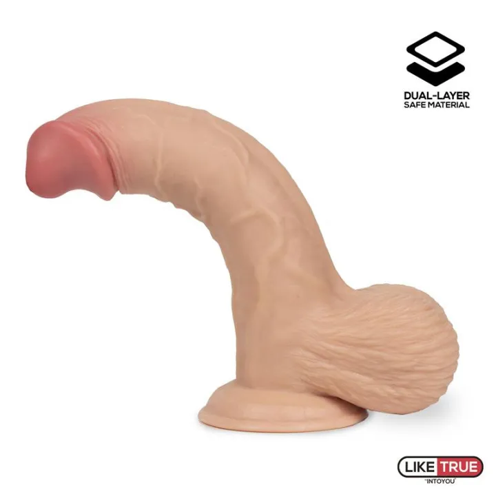 Fentok Dildo Realista Testículos Completos Dual Layer Retractil 7.5 de Liketrue