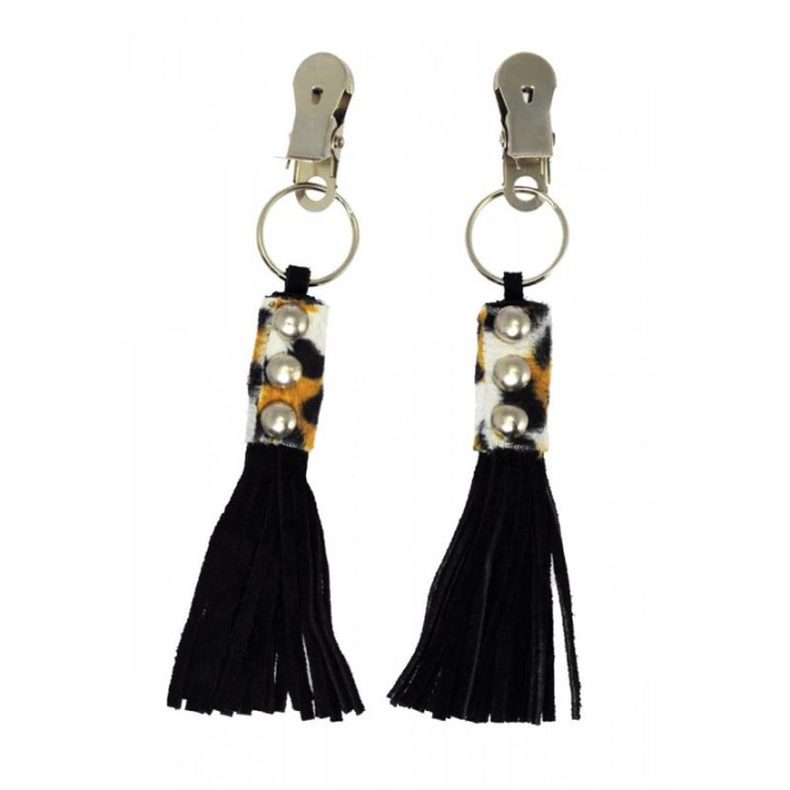 Pinzas de Cuero Estampado Leopardo y Flecos de Bondage Play | VibraZon