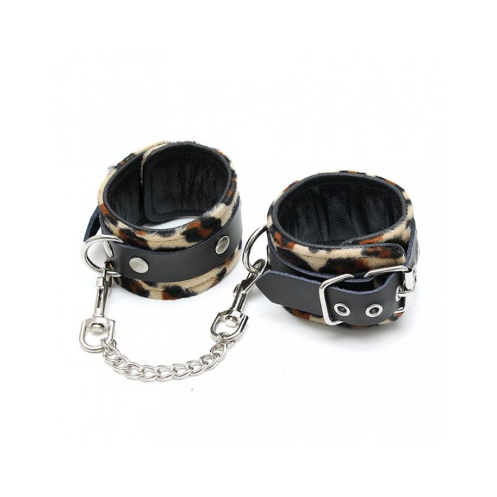 Esposas de Cuero Estampado Leopardo Ajustable de Bondage Play | VibraZon
